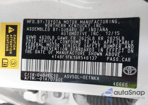 2016 Toyota Camry Le from USA, damaged, VIN 4T4BF1FK1GR546137